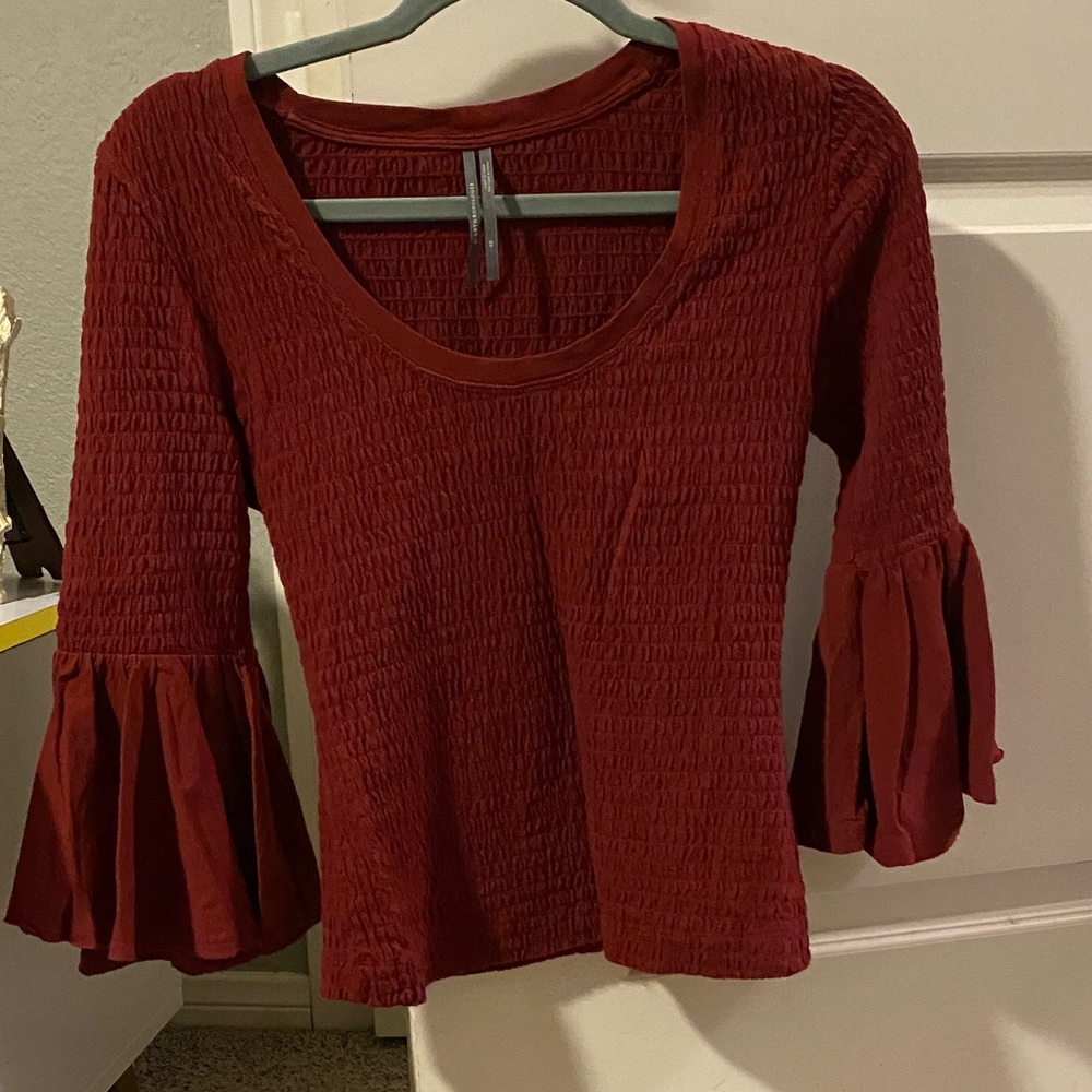 Elegant Red Smocked Women's Top